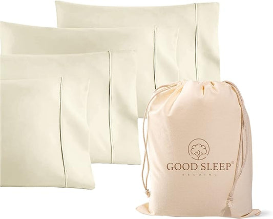 Set of 4 Pillow Cases King, 800 TC 100% Egyptian Cotton, Great for Hair & Skin Care, Silky Soft Sateen Weave Pillow Covers for Bed Pillow, Improves Sleep Quality, 4" Hem Pillowcases, Ivory