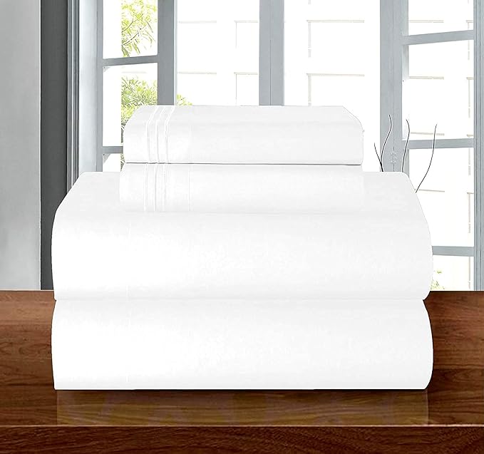 Elegant Comfort Luxury Soft 1500 Premier Egyptian 4-Piece Premium Hotel Quality Wrinkle Resistant Coziest Bedding Set, All Around Elastic Fitted Sheet, Deep Pocket up to 16inch, Full, White