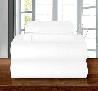 Elegant Comfort Luxury Soft 1500 Premier Egyptian 4-Piece Premium Hotel Quality Wrinkle Resistant Coziest Bedding Set, All Around Elastic Fitted Sheet, Deep Pocket up to 16inch, Full, White