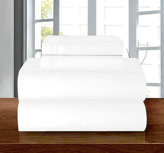 Elegant Comfort Luxury Soft 1500 Premier Egyptian 4-Piece Premium Hotel Quality Wrinkle Resistant Coziest Bedding Set, All Around Elastic Fitted Sheet, Deep Pocket up to 16inch, Full, White