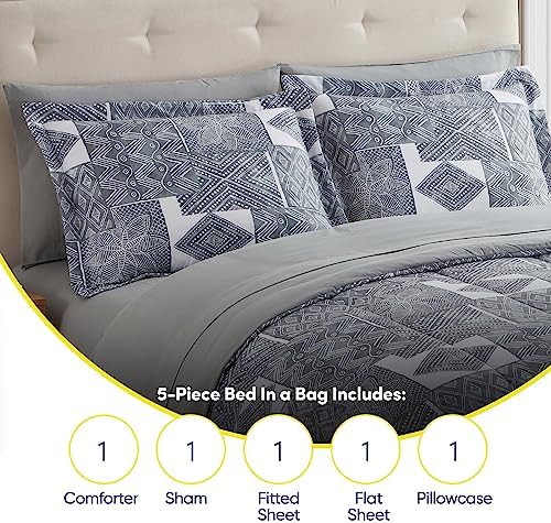 Sweet Home Collection 5 Piece Comforter Set Bag Solid Color All Season Soft Down Alternative Blanket & Luxurious Microfiber Bed Sheets, Tulsa, Twin