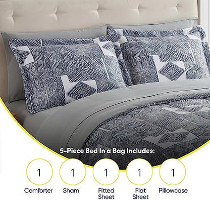 Sweet Home Collection 5 Piece Comforter Set Bag Solid Color All Season Soft Down Alternative Blanket & Luxurious Microfiber Bed Sheets, Tulsa, Twin