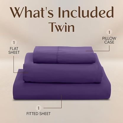 Utopia Bedding Twin Sheet Set – 3 Piece Bed Sheets for Twin Size Bed, Soft and Breathable Microfiber, Includes 1 Fitted Sheet, 1 Flat Sheet and 1 Pillowcase – Oeko Tex (Egg Plant)