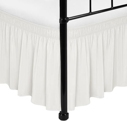 Biscaynebay Wrap Around Bed Skirts with Split Corners for Twin/Twin XL Beds 15" Drop, Ivory Adjustable Elastic Dust Ruffles Easy Fit Wrinkle Resistant Silky Luxurious Fabric Machine Washable