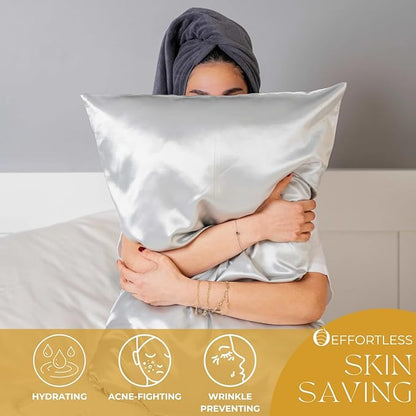 PROMEED 100% Mulberry Silk Pillowcase King for Hair and Skin with Zipper, Both Sides 23 Momme Pure Silk Pillow Case, Grade 6A+ Silk (King 20"x36", Light Grey)
