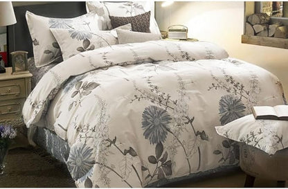 Wake In Cloud - Floral Comforter Set, 100% Cotton Fabric, Vintage Flower Shabby Chic Farmhouse Botanical Cottagecore Sunflower, 3 Pieces Bedding Set, Gray Beige, Twin/Twin XL Size