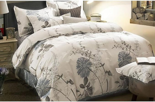 Wake In Cloud - Floral Comforter Set, 100% Cotton Fabric, Vintage Flower Shabby Chic Farmhouse Botanical Cottagecore Sunflower, 3 Pieces Bedding Set, Gray Beige, Twin/Twin XL Size