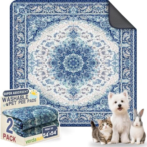 Washable Pee Pads for Dogs 54"x54" 2 Pack Reusable Puppy Potty Pad