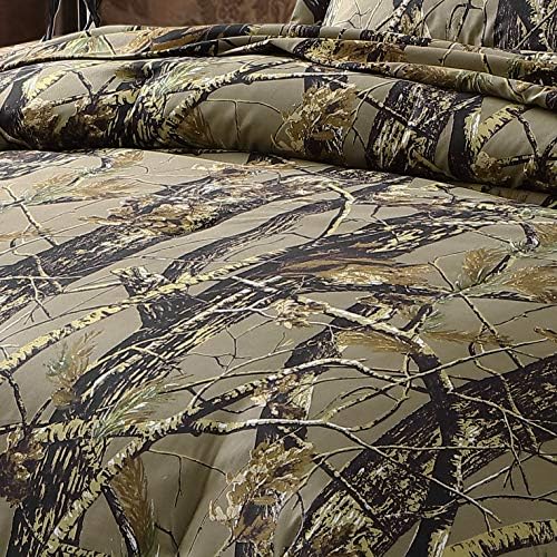 Chezmoi Collection Salem 3-Piece Cabin Lodge Forest Woods Comforter Set - Nature Camo Tree Leaves Printed Soft Microfiber Bedding - Natural, Full