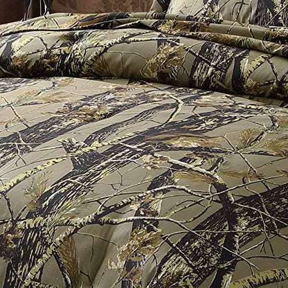 Chezmoi Collection Salem 3-Piece Cabin Lodge Forest Woods Comforter Set - Nature Camo Tree Leaves Printed Soft Microfiber Bedding - Natural, Queen