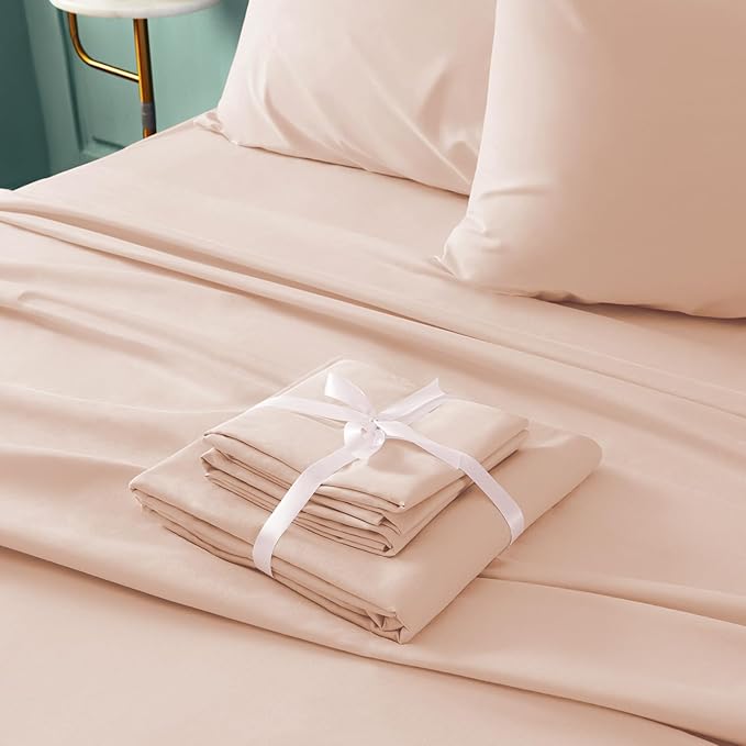 BYSURE 6 Pieces Bed Sheets Set(King, Peach) - Hotel Luxury Super Soft 1800 Thread Count 100% Microfiber Sheets with Deep Pockets, Wrinkle & Fade Resistant