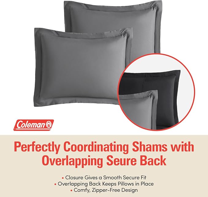 Coleman Comforter Set Full Size Reversible Bed-in-a-Bag– Double-Sided Color Options, All-Season Comforter + Shams + Sheets – Perfect for Home, Cabin or Camp Use, Black/Gray