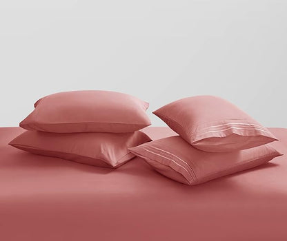 Clara Clark Flex Top King Sheets - Hotel Luxury 6 Piece Bed Sheets for Top Split King Bed - Soft Bedding Sheets & Pillowcases, Head Split King Size. Pink Clay