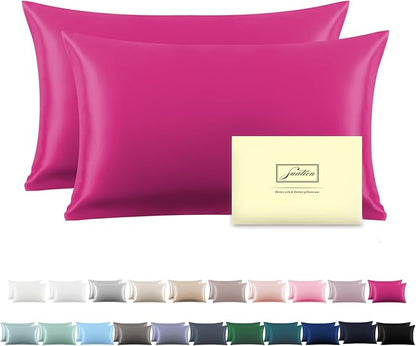Silk Pillow Cases 2 Pack,Soft Breathable and Sliky Queen Size Pillow Cases Set of 2,Natural Mulberry Silk Pillowcase Set of 2 for Hair and Skin with Hidden Zipper (Hot Pink,20"X 30",2pcs)