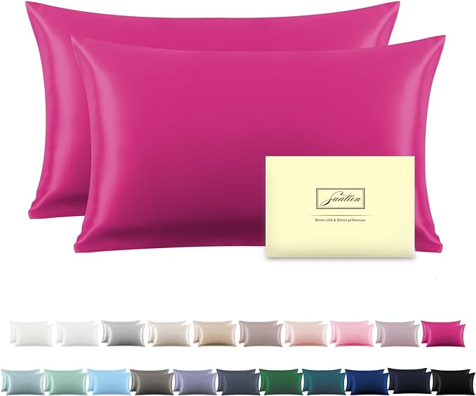 Silk Pillow Cases 2 Pack,Soft Breathable and Sliky Standard Size Pillow Cases Set of 2,Natural Mulberry Silk Pillowcase Set of 2 for Hair and Skin with Hidden Zipper (Hot Pink,20"X 26",2pcs)