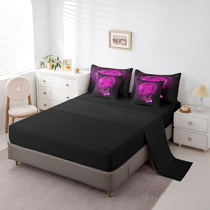 Erosebridal Gothic Dragon Dream Catchers Bed in a Bag King Size Comforter Set 7 Pieces,Peach Fuchsia Galaxy Bohemian Feather Bedding Sets Antique Animal Pterosaur Sheet Set with Comforter