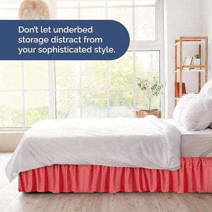 Wrap Around Dust Ruffle Bed Skirt - Red - for Queen Size Beds with 18 Inch Drop - Easy Fit Elastic Strap - Adjustable Pleated Bedskirt w/Brushed Fabric - Wrinkle Free - for Women, Men, Kids & Teens
