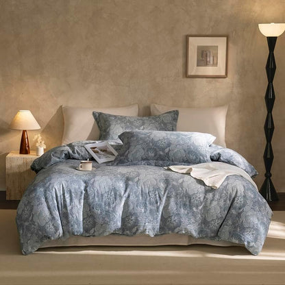 VM VOUGEMARKET Jacquard Grey Floral Duvet Cover Set King,Yarn-Dyed Cotton Duvet Cover with Zipper Closure Perfect for Men and Women