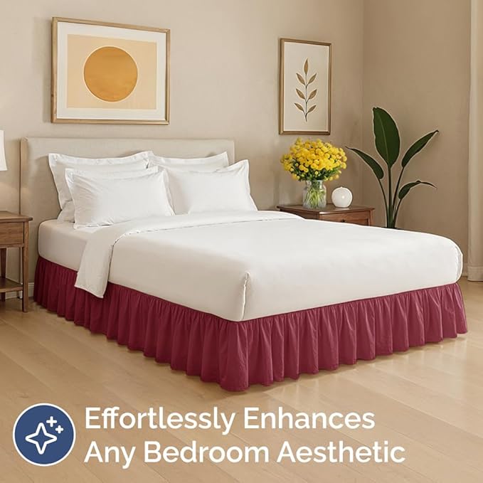 Bedskirt Full Size Ruffle - 12 inch Drop Dust Ruffle Bed Skirt with Platform - Ultra-Soft, Easy Fit, Premium Hotel Quality - Wrinkle, Fade & Shrink Resistant - for Women, Men, Kids & Teens - Burgundy