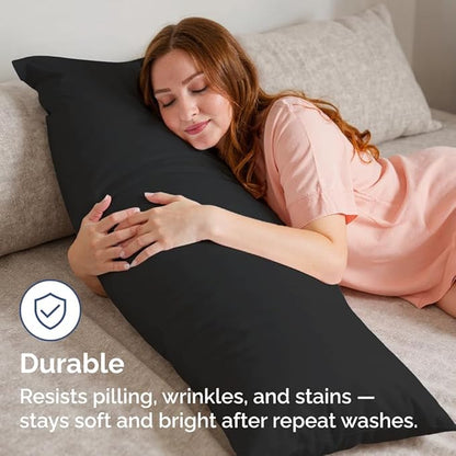 Body Pillowcases Set of 4-20x54 Long Body Pillow Case - Soft Body Pillow Cover for Sleeping & Side Sleepers - Comfy, Cozy Breathable & Fade Free - Machine Washable w/Envelope Enclosure - (Black)