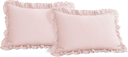 Lush Decor Reyna Ruffle Comforter Set - 3 Piece Cozy Ruffled Bedding Set - Timeless Elegance and Comfort for Dorm Room - Full/ Queen, Blush