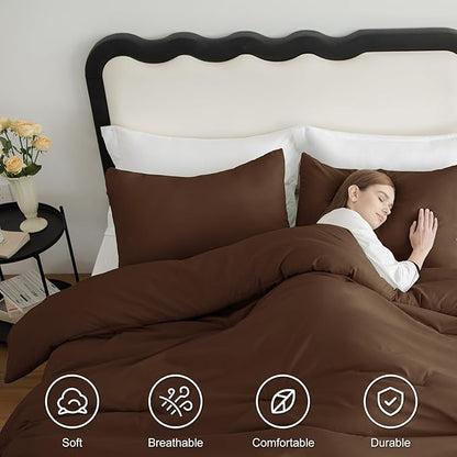 CozyLux King Size Comforter Set Brown, 3 Pieces Solid Comforters King Size Breathable Quilted Bedding Sets, Luxury Soft Lightweight Bed Set with Down Alternative Comforter and 2 Pillowcases All Season