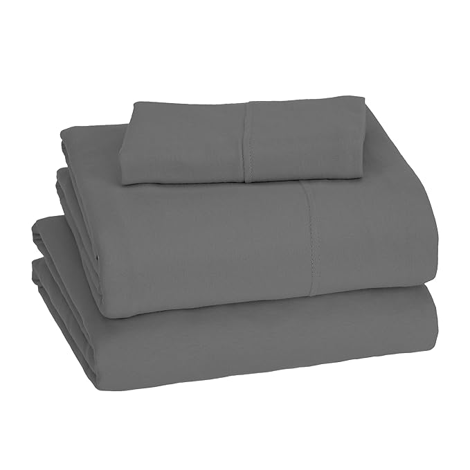 Amazon Basics 3 Piece Bed Sheet Set, 100% Cotton Jersey, Includes Super Soft, Flat and Fitted Sheets, Pillowcase, Toddler, Dark Gray, Solid