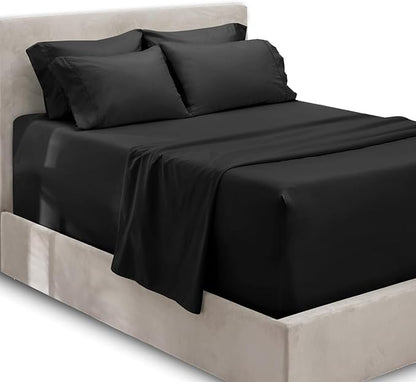 Hearth & Harbor Extra Deep Pocket Sheets - Fits Mattress 18-24 Inches Deep - Extra Deep Pocket Twin Sheets Sets - 4 Piece Twin Size - Black