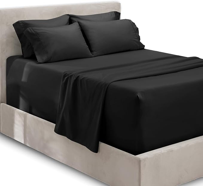 Hearth & Harbor Extra Deep Pocket Sheets - Fits Mattress 18-24 Inches Deep - Extra Deep Pocket Split King Size Sets - 7 Piece Split King Size - Black