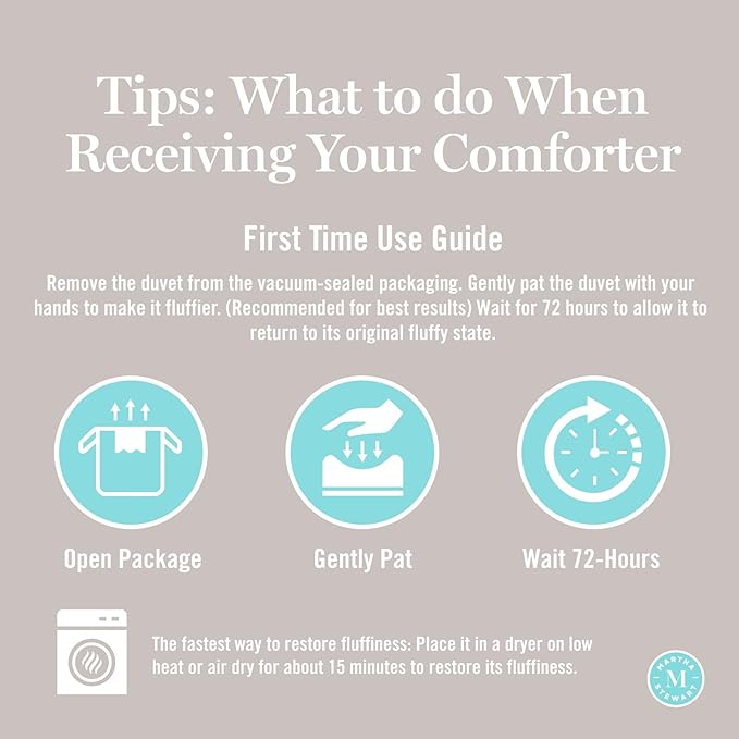 Martha Stewart Goose Feather Down Fiber Cotton Comforter Queen Size, Feather Duvet Insert Queen, Hotel Collection Hypoallergenic Comforter 50oz Light Warmth 90 x 90 Inch White