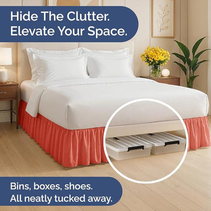 Bedskirt Twin Size Ruffle - 12 inch Drop Dust Ruffle Bed Skirt with Platform - Ultra-Soft, Easy Fit, Premium Hotel Quality - Wrinkle, Fade & Shrink Resistant - for Women, Men, Kids and Teens - Coral