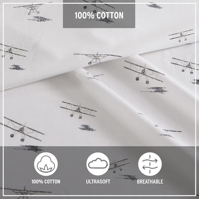 Eddie Bauer - Queen Sheets, Cotton Percale Bedding Set, Crisp & Cool Luxurious Bedding Set (Sea Planes Blue, Queen)
