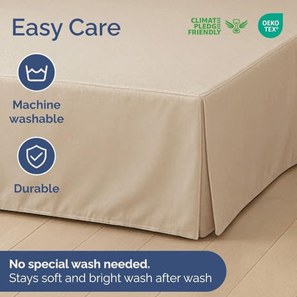 Pleated Bed Skirt Queen Size - 3 Sided Pleated Bed Skirt Queen - Ultra-Soft, Easy Fit with 15 Inch Tailored Drop - Hotel Quality, Wrinkle Free & Fade Resistant - For Women, Men, Kids and Teens - Cream
