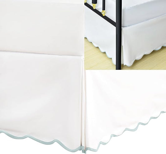 HIG Queen Bed Skirt - Easy Fit Scallop Edge Pleated Bedskirts With Spilt Coner, 12 Inch Drop Anti-Slip Dust Ruffle, Thick Fabric for Enhanced Privacy, Pre-Washed for Long-Lasting Use, Machine Washable
