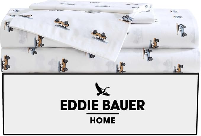 Eddie Bauer - Twin XL Sheet Set, Breathable Cotton Percale Bedding Set with Matching Sham(s), Crisp & Cool Bedding Essentials, Oeko-Tex Certified (Out to The Beach Orange, Twin XL)