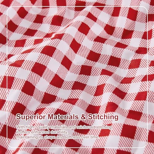 Gingham King Sheet Set, Lightweight Super Soft Brushed Microfiber Plaid Bed Sheets with 16" Deep Pocket, 4 Piece Ruffle Farmhouse Bedroom Decor, Red