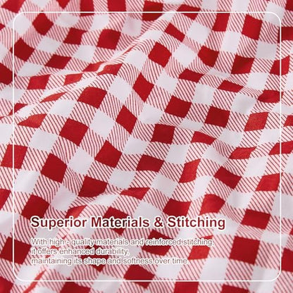 Gingham Twin Sheet Set, Lightweight Super Soft Brushed Microfiber Plaid Bed Sheets with 16" Deep Pocket, 3 Piece Ruffle Farmhouse Bedroom Decor, Red