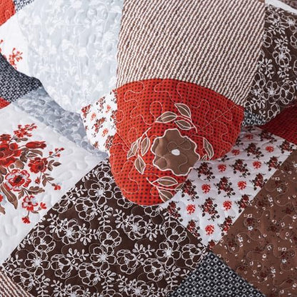 HoneiLife Quilt Set Queen Size - 3 Piece Microfiber Bedspread Reversible Coverlet Patchwork Bedding Set Lightweight Bedcover Floral Bedspreads All Season Quilts-Amaranth Red