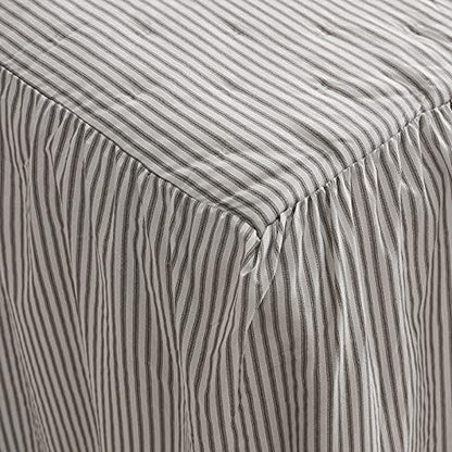 CHIXIN Ticking Stripe Ruffle Skirt Bedspread Full Size - 30" Long Drop, Shabby Chic Style, Lightweight Bedding Cover, 3 Piece Set, Light Grey