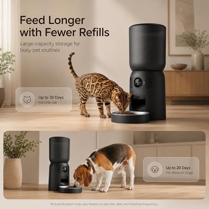 Automatic Cat Feeder with Camera, 2K WiFi App-Controlled Pet Feeder | 2K Dual-Camera Monitoring, 2.4/5GHz WiFi, App Control, Motion Tracking, Portion Control, Dual Power, 6L Capacity