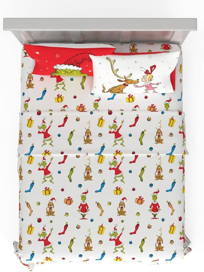 Collectibles Dr. Seuss The Grinch Holiday & Christmas Bedding Super Soft Microfiber 4 Piece Queen Sheet Set, (Officially Licensed Product) by Franco