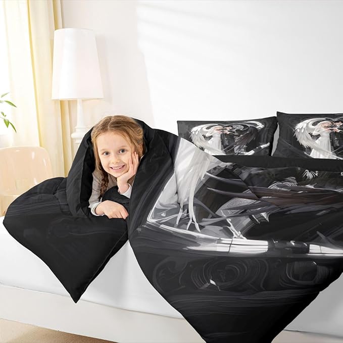 Erosebridal Angel Wings Kids Bedding | Black and White Angel Queen Comforter Sets,Romance Love Comforter Princess Fairy Style Duvet Insert with 2 Pillow Cases