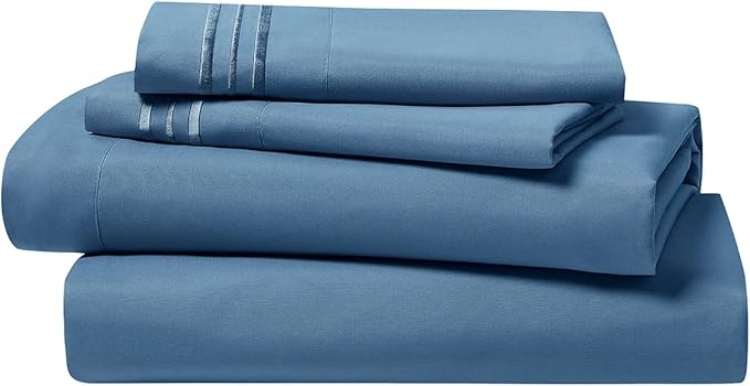 Clara Clark Bed Sheets, Premier 1800 Series 4 Piece Bed Sheet Set, Deep Pocket, Wrinkle, Fade, Stain Resistant, Luxury Soft Bedding Sheets & Pillowcases, Full, Blue Heaven