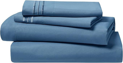 Clara Clark Bed Sheets, Premier 1800 Series 4 Piece Bed Sheet Set, Deep Pocket, Wrinkle, Fade, Stain Resistant, Luxury Soft Bedding Sheets & Pillowcases, King, Blue Heaven