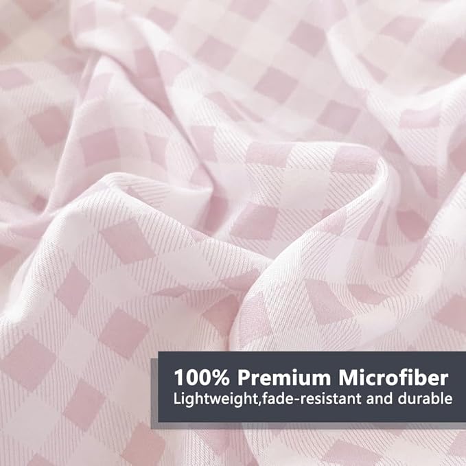 NSNLGSGC Queen Comforter Set, Pink Gingham Bedding Comforter Sets, Pink Grid Bed Comforter 3 Pieces (1 Comforter, 2 Pillowcases)