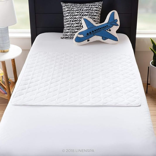 Linenspa Waterproof Mattress Pad – 34" x 52" Non Slip Waterproof Sheet and Mattress Protector – Highly Absorbent, Machine Washable, Quilted – Fits Full & Queen, White