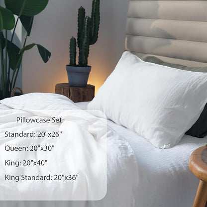 XZ XIFA Standard Pillowcases - 2 Pack - Envelope Closure - 100% Natural Washed French Flax, Breathable, Durable, Textured Pillow Covers 20"x26"(Standard, White)