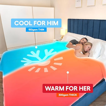 SöMN Kömforte Microfiber Dual Zone Comforter, His and Hers Blankets for Couples, Cool & Warm Two Temperature Comforter, Alternative Down Duvet Insert, Wedding Gift (White, Queen)
