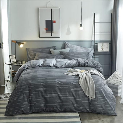 VM VOUGEMARKET Grey Blue Stripes Comforter Set Twin XL Teen Boys Men Down Comforter with 2 Pillowcases,Modern Luxury Striped Bedding Quilt Set 68"x90"
