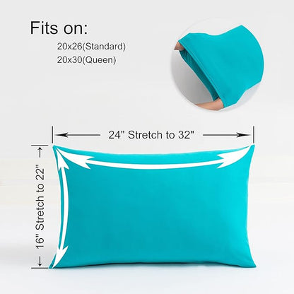 2-Pack Stretch Pillow Cases - Jersey Knit & Envelope Closure Pillowcases with Ultra Soft T-Shirt Like Polyester Blend - Suitable for Queen or Standard Size Set of 2, Turquoise